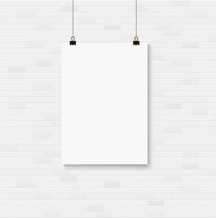 White blank poster mockup on the seamless brick wall