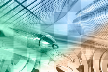 Obraz premium Mail signs, graph and buildings