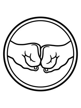 2 beste freunde kreis rund logo einschlagen bro fist begr&uuml;&szlig;en team paar duo boxen hand schlagen geballte faust arm hauen finger schl&auml;ger schl&auml;gerei clipart comic cartoon design cool