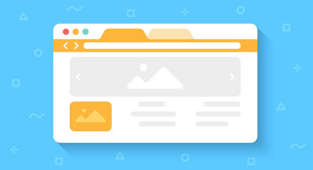 Colorful web browser window isolated on blue background. Simple design detailed icon. Colorful template. Realistic concept. Beautiful background. Flat style cartoon vector illustration.