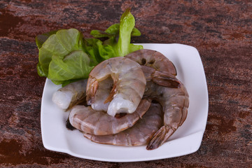 Raw king prawns ready for cooking