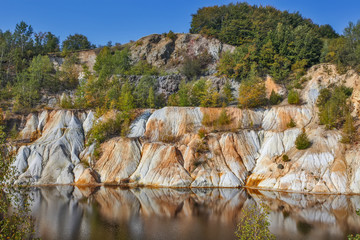 Black artificial lake and hills - mining and production of copper in Bor, Serbia