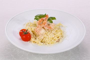 Italian pasta Linguini with prawns