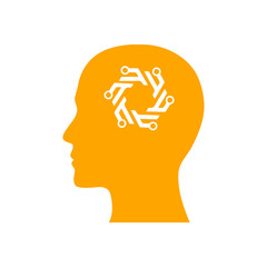digital human head, brain, technology, head, memory, creative technology mind, artificial intelligence orange color icon