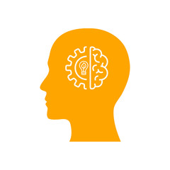 digital human head, brain, technology, head, memory, creative technology mind, artificial intelligence orange color icon