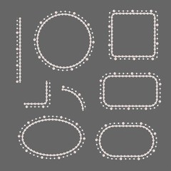 Set of pearl frames isolated on gray background. Vector elements for wedding decoration, banners, cards, invitation. Elegant cream pearls borders and corners.