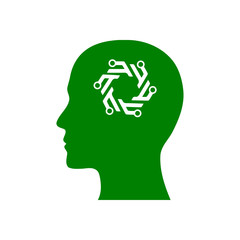 digital human head, brain, technology, head, memory, creative technology mind, artificial intelligence green color icon