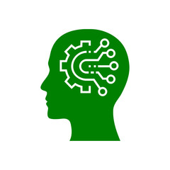 digital human head, brain, technology, head, memory, creative technology mind, artificial intelligence green color icon