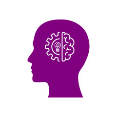 digital human head, brain, technology, head, memory, creative technology mind, artificial intelligence purple color icon