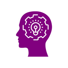 digital human head, brain, technology, head, memory, creative technology mind, artificial intelligence purple color icon