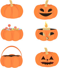 Set of vector pumpkins for Halloween.