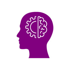 digital human head, brain, technology, head, memory, creative technology mind, artificial intelligence purple color icon