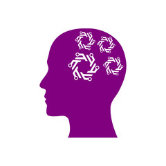digital human head, brain, technology, head, memory, creative technology mind, artificial intelligence purple color icon