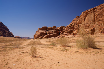 Fototapeta na wymiar Wadi Rum Jordan Desert wide panorama
