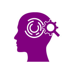 digital human head, brain, technology, head, memory, creative technology mind, artificial intelligence purple color icon