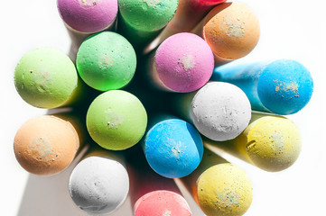 Pack of Jumbo Sidewalk Chalk, Assorted Colors on White Background. Top View.