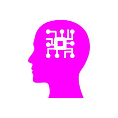 digital human head, brain, technology, head, memory, creative technology mind, artificial intelligence magenta color icon