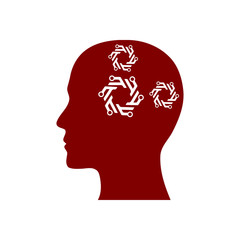 digital human head, brain, technology, head, memory, creative technology mind, artificial intelligence maroon color icon