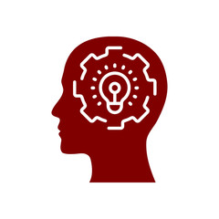 digital human head, brain, technology, head, memory, creative technology mind, artificial intelligence maroon color icon