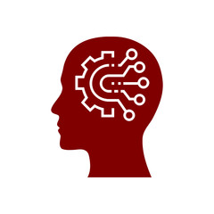 digital human head, brain, technology, head, memory, creative technology mind, artificial intelligence maroon color icon