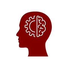 digital human head, brain, technology, head, memory, creative technology mind, artificial intelligence maroon color icon