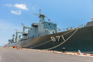 Close-up pictures of the Chakri Naruebet boat, battleship from the Thai port at Sattahip