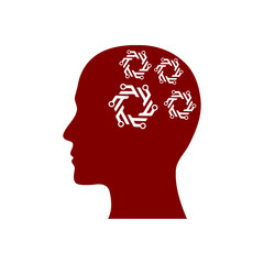 digital human head, brain, technology, head, memory, creative technology mind, artificial intelligence maroon color icon
