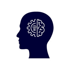 digital human head, brain, technology, head, memory, creative technology mind, artificial intelligence navy blue icon