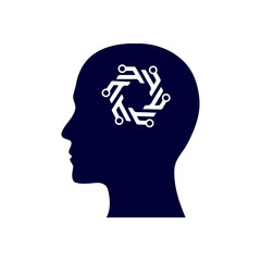 digital human head, brain, technology, head, memory, creative technology mind, artificial intelligence navy blue icon