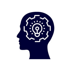 digital human head, brain, technology, head, memory, creative technology mind, artificial intelligence navy blue icon