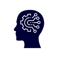 digital human head, brain, technology, head, memory, creative technology mind, artificial intelligence navy blue icon
