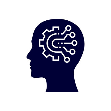 digital human head, brain, technology, head, memory, creative technology mind, artificial intelligence navy blue icon