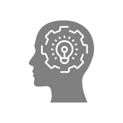 digital human head, brain, technology, head, memory, creative technology mind, artificial intelligence grey color icon