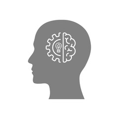 digital human head, brain, technology, head, memory, creative technology mind, artificial intelligence grey color icon