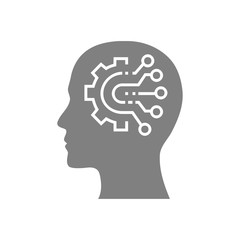 digital human head, brain, technology, head, memory, creative technology mind, artificial intelligence grey color icon