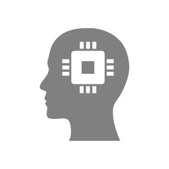 digital human head, brain, technology, head, memory, creative technology mind, artificial intelligence grey color icon