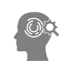 digital human head, brain, technology, head, memory, creative technology mind, artificial intelligence grey color icon