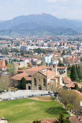 Fototapeta na wymiar Aerial view of Bergamo city, a nice borough in Northern Italy