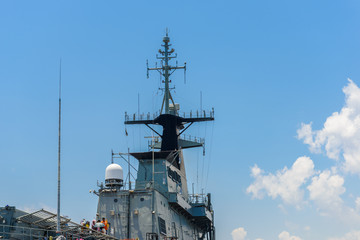 Fototapeta premium Close-up pictures of the Chakri Naruebet boat, battleship from the Thai port at Sattahip