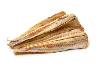 Dried Pollack on the white background