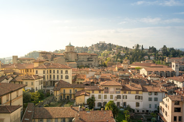 Obraz premium Panoramic aerial view of Bergamo Alta, the upper city. It is a medieval town in northern Italy