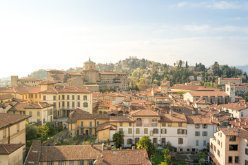 Fototapeta premium Panoramic aerial view of Bergamo Alta, the upper city. It is a medieval town in northern Italy