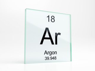 Argon element symbol from periodic table on glass icon - realistic 3D render