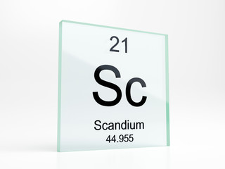 Scandium element symbol from periodic table on glass icon - realistic 3D render