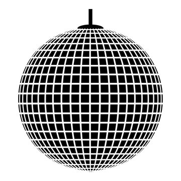 Disco sphere suspended on line rope Discotheque ball Retro night clubs symbol Concept nostalgic party icon black color vector illustration flat style image