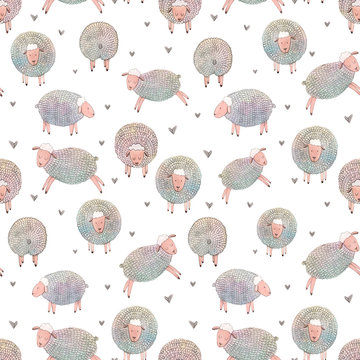 Watercolor sheep pattern