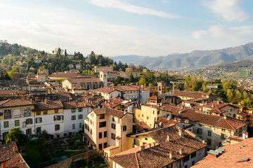 Obraz premium Panoramic aerial view of Bergamo Alta, the upper city. It is a medieval town in northern Italy
