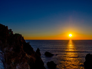 【伊豆半島ジオパーク】静岡県西伊豆黄金崎の夕景【冬】