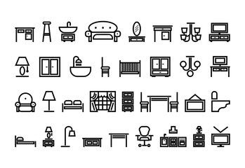 furniture icons set. vector black and white illustration