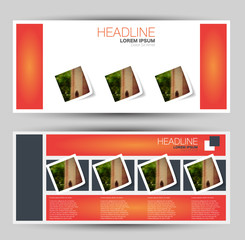 Banner for advertisement. Flyer design or web template set. Vector illustration commercial promotion background. Orange color.